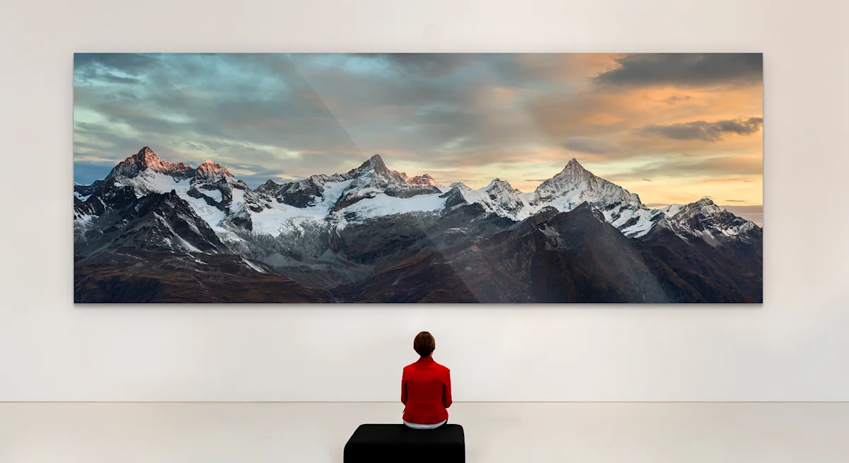 WhiteWall Masterprint Mountain panorama photo as WhiteWall Masterprint hanging on a gallery wall.