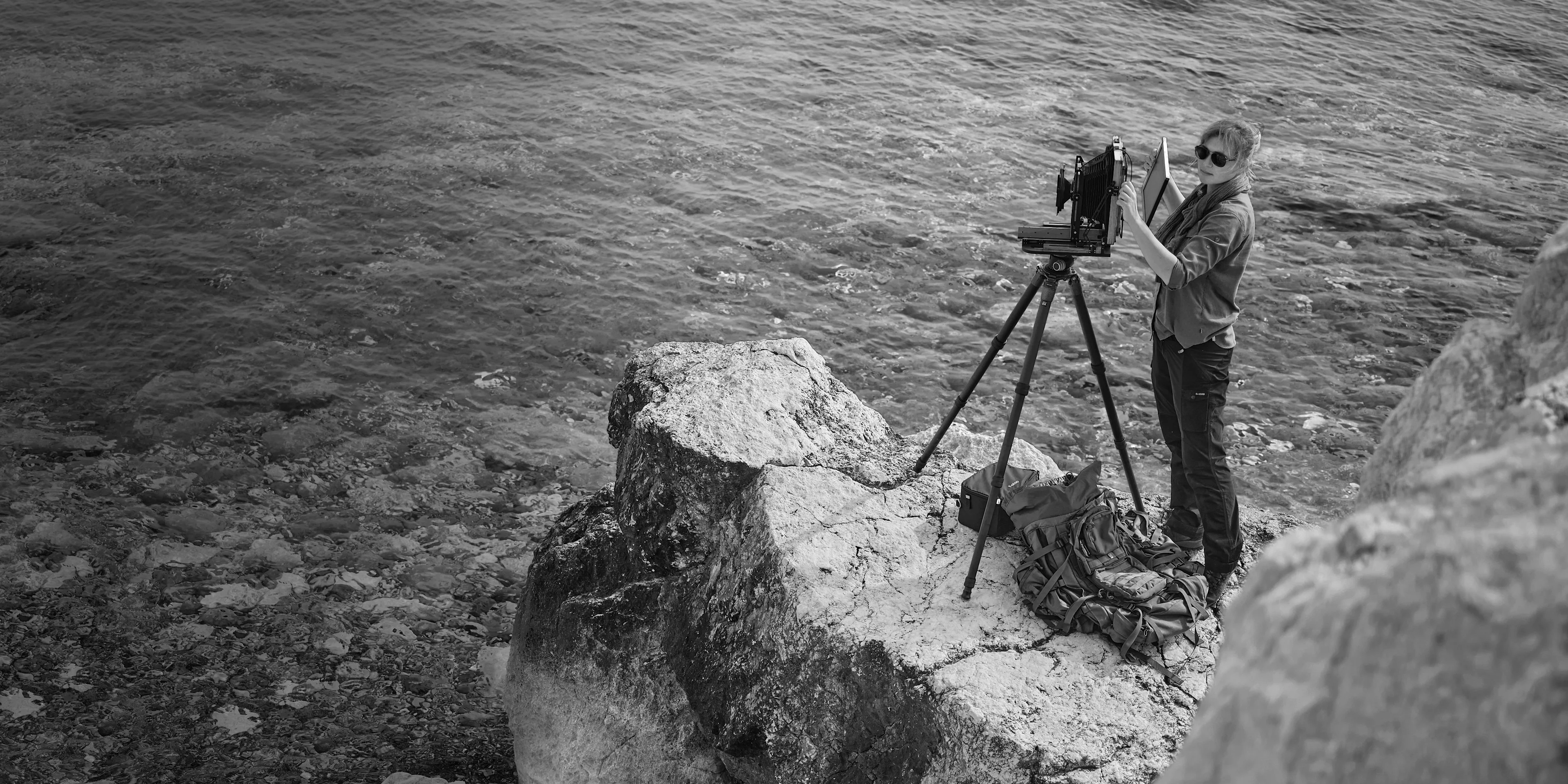 Natalie Oberg photographs in a foggy winter landscape.