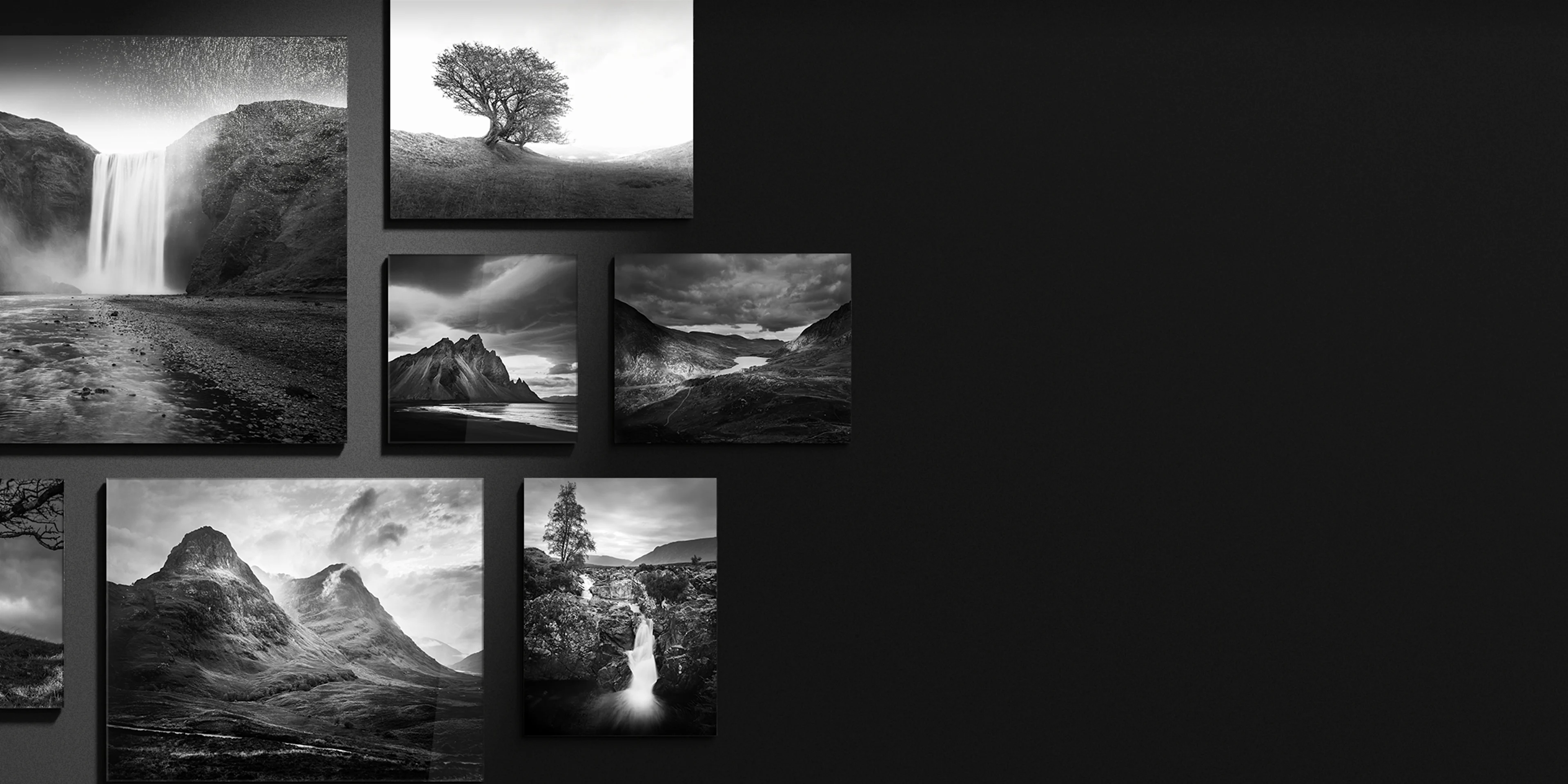 Monochrome photographs on alu-dibond or set behind acrylic glass.