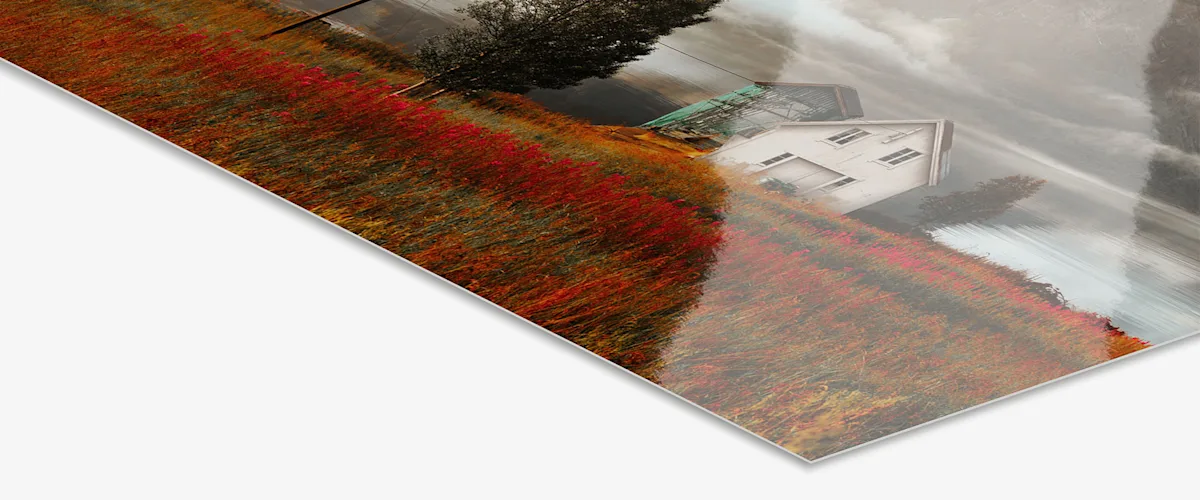 Classic photo paper for Print Under Matte Acrylic Glass Close up of photo paper print und matte acrylic glass with house in landscape motif