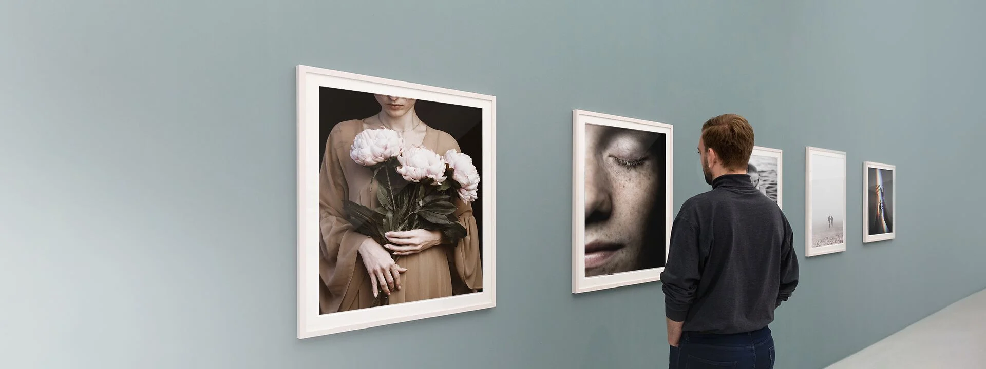 man standing in an exhibition