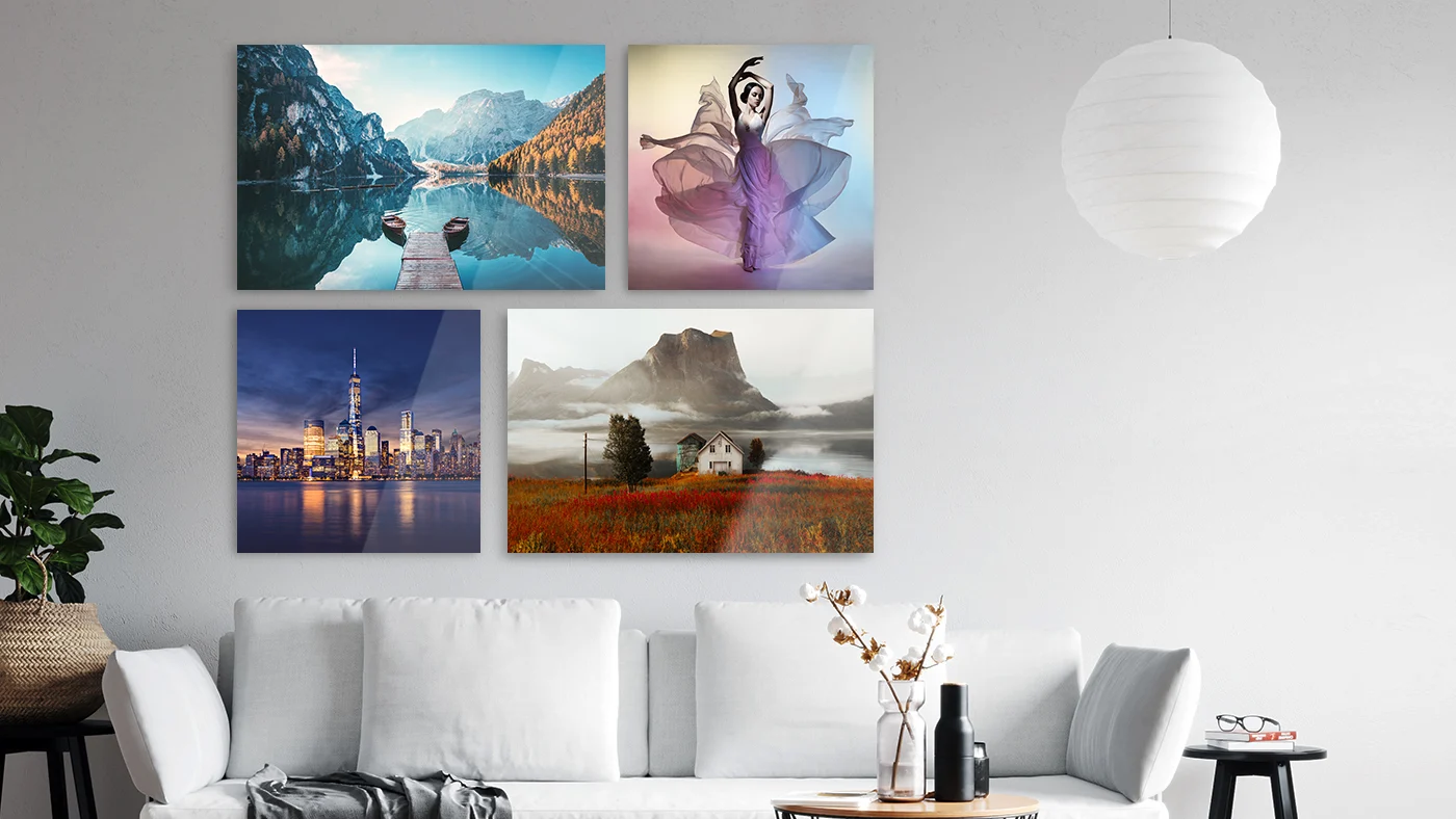 Various landscape images as diverse acrylic glass prints (ultraHD, original photo print etc).
