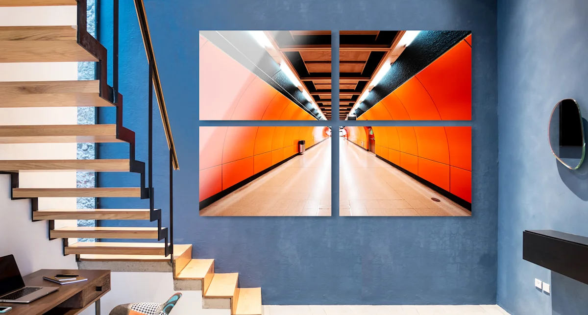 PDP | Multi Panel Wall Art | Big Picture Slider Section > Four-piece | Slide #2 | Media #1 View into an underground tunnel. The whole picture is divided into four parts.