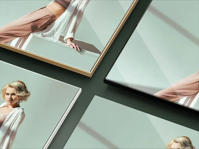 PDP | Acrylic Print With Slimline Case | Product Selector Section | Media #2 Close up of a portrait of a woman on an Acrylic Print With Slimline Case.