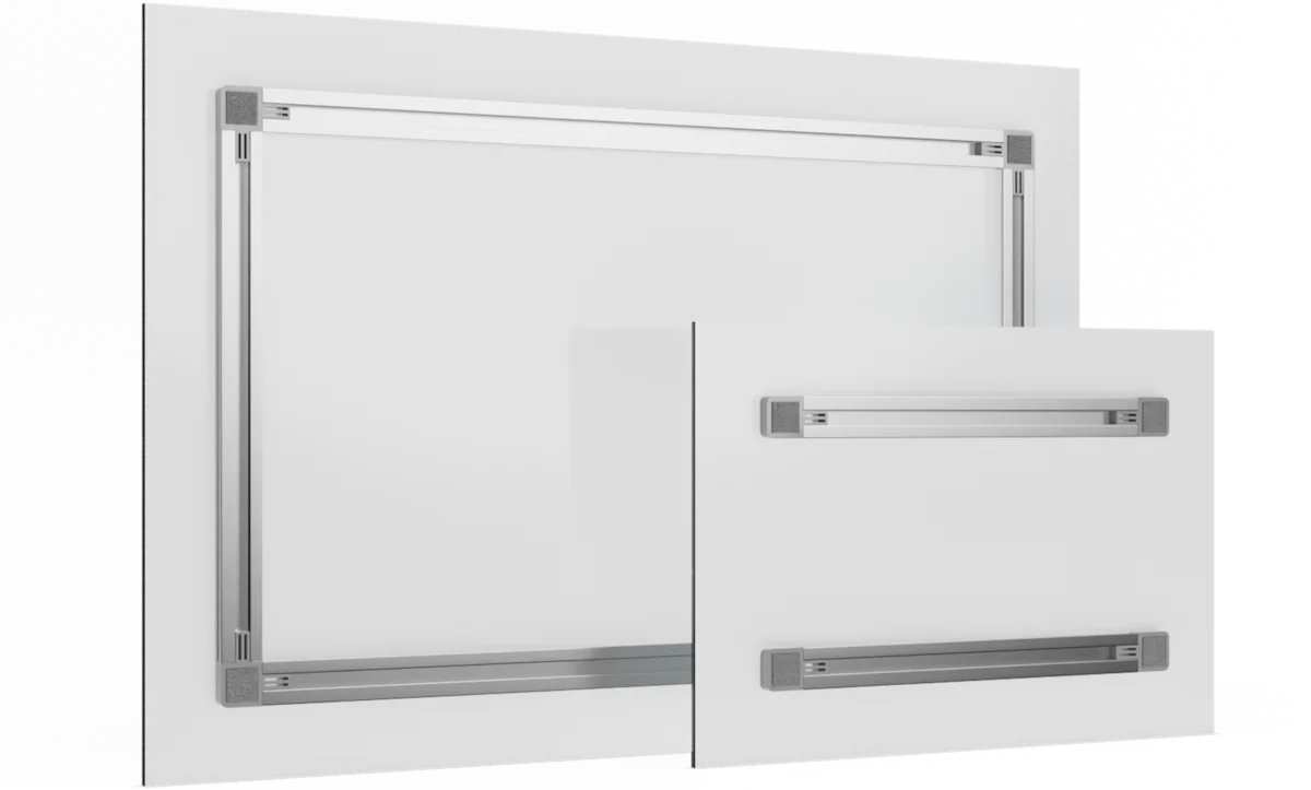 Aluminum rails hanging system Back of photo print under acrylic glass with aluminum rails hanging system